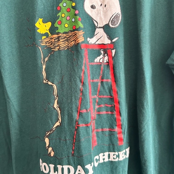 Peanuts Festive Green Tee with Snoopy and Woodstock-large-new or like new - Picture 6 of 8